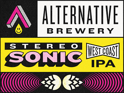 Stereo Sonic beer label branding brewery graphic design grunge hops ipa lettering logo sonic soundwaves stereo vintage waves west coast