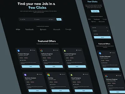 Creer-Job listing landing page darkmode jobplatform responsive design ui uiux