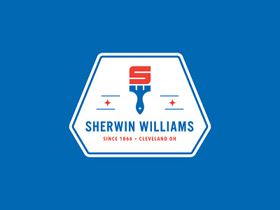Sherwin Williams badge brand company crest logo monogram paint paintbrush painter painting rebrand redo retro sherwin williams shield stars typography