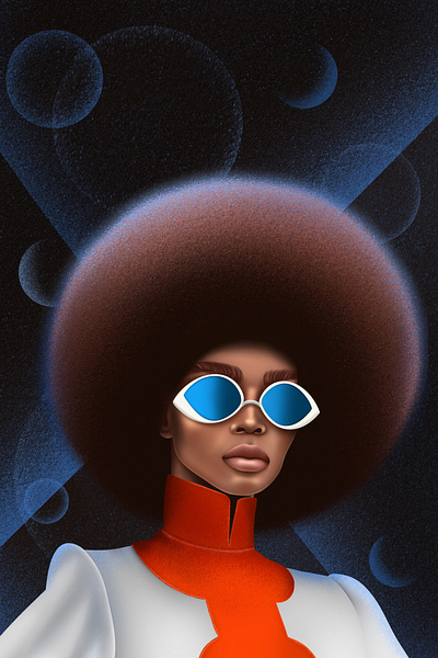 Fashion african girl model in sunglasses graphic design illustration procreate ui