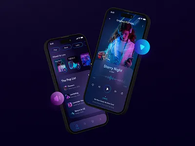 Music App / UI Concept agency app app mobile branding dark mode design design studio floating iphone glass glassmorphism gradients icons illustration ios iphone music ui visual visual design website