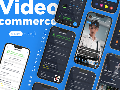 Video Commerce | App UI app design app ui cart checkout concept design dark mode design e commerce figma freelance hire light mode mockup modern night mode payment shopping app ui video commerce wireframe