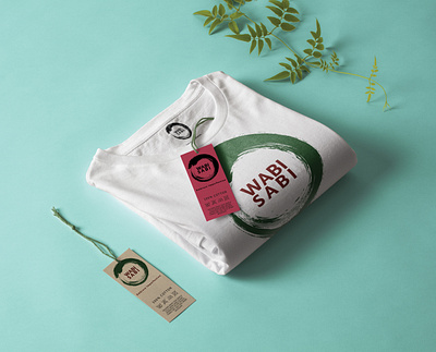 T Shirt and label with Wabi Sabi Design branding graphic design logo