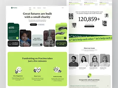 Pracima - Donation Landing Page agency branding charity donate donation fundraiser fundraising green hero hero section illustration kids landing page portfolio product social team web web design website
