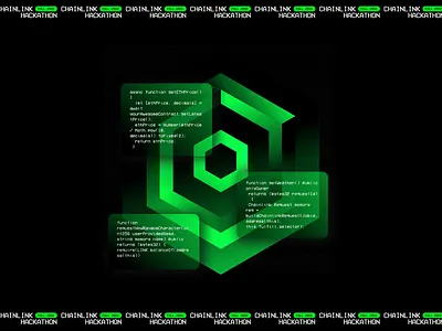 Chainlink Fall 2022 Hackathon Branding 90s blockchain chainlink dark dark mode geometry green hack hackathon hacker hacker house hexagon impossible shape matrix noise tech technology terminal terminal green texture