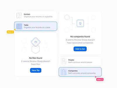 Attio - Product Illustrations action branding button card clean companies company cube cursor file files hover icon illustration minimal multiplayer new people table user