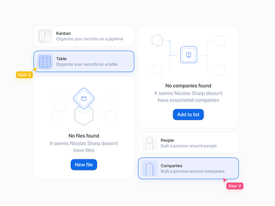 Attio - Product Illustrations action branding button card clean companies company cube cursor file files hover icon illustration minimal multiplayer new people table user