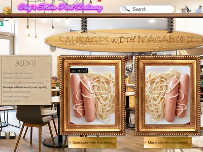 My food delivery site food macaroni oleg sausages skeuomorphism