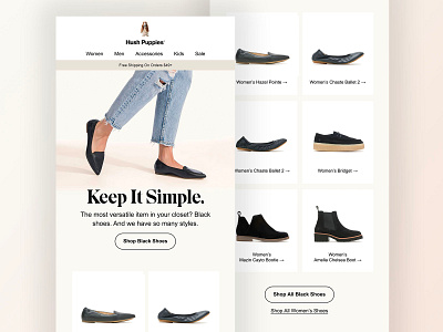 Hush Puppies Black Shoes Email Design design digital ecommerce email marketing minimal shoe simple web