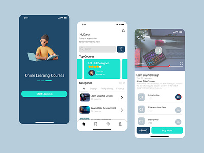 Online Course App 3d animation course design figma online ui uiux userinterface ux xd