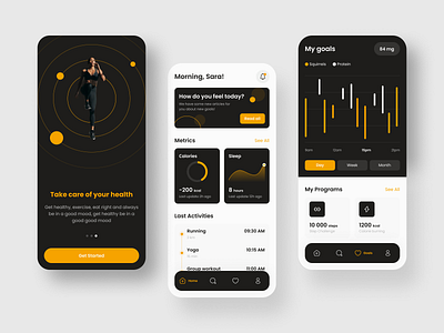Fitness Mobile App activities app design fitness goals gym health metrics mobile mood pilates programs running sport steps tracking ui ux weight yoga