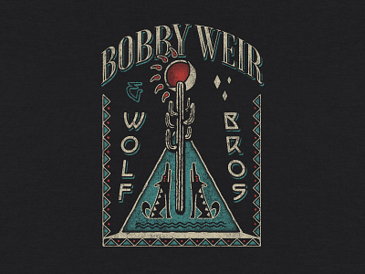 Bobby Weir & Wolf Bros '22 Tour Tee cactus design graphic hand drawn illustration retro texture typography vintage western wolf wolves