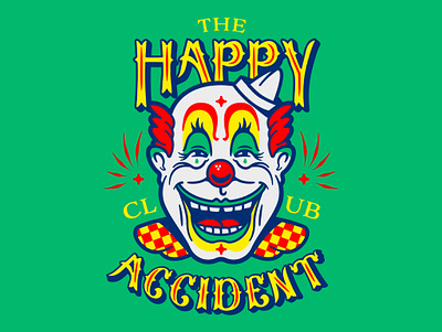 Happy Accident Club Clown circus clown custom type design happy illustration lettering logo type typography vintage