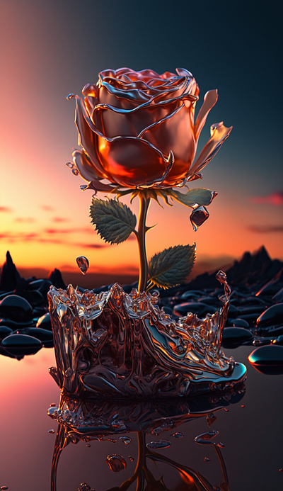Rose water ai images graphic design illustration images rose sunset water