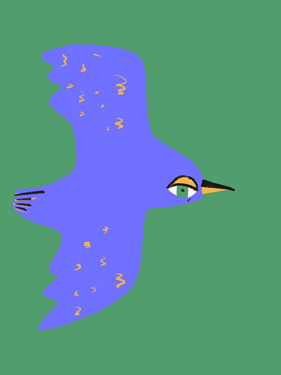 Purple Bird on Green Background illustration