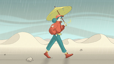 After the Draught anime character character design desert rain umbrella walk cycle