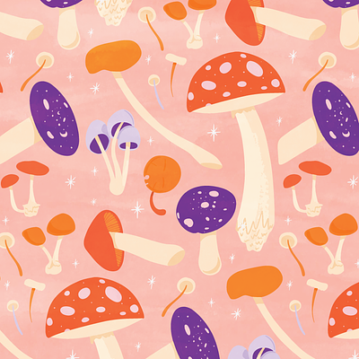 Blush Mushroom Pattern blush cartoon cottage core design food fungi fungus illustration illustrator magical mushroom nature pastel pattern procreate purple surface pattern design vector whimsical
