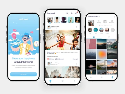 Instravel - Traveler Social Media app facebook ilustration instagram mobile mobile design post product design share social social media social media post travel travelling twitter ui design ui mobile uiux