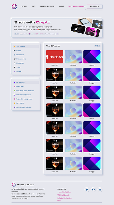 Neumorphism Giftcard shop for WhiteHatDAO Community branding design figma frontend illustration ui ux web3