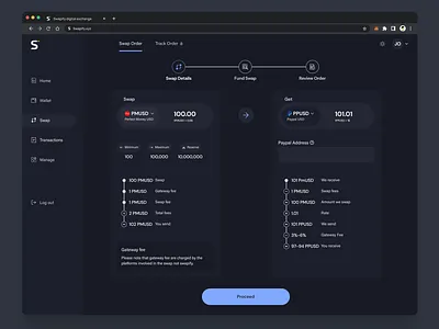Digital currency swap darkmode design fintech saas ui uiux