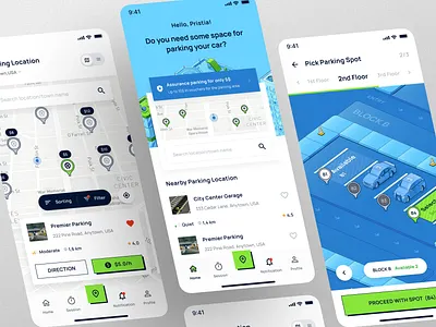 Parkirun - Parking Mobile Apps apps blue book parking car figma green isometric minimalist mobile app on demand parking parking apps parking area ui uidesign uikit uiux uiuxdesign uxdesign vehicle