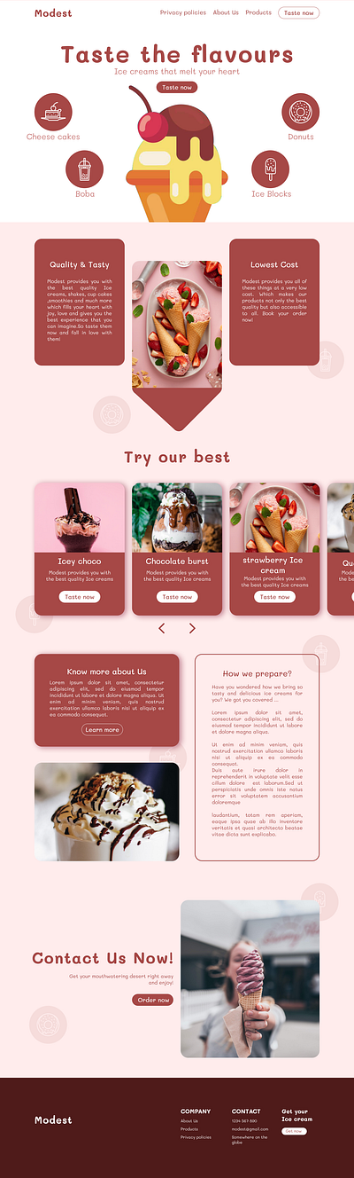 Modest -Ice creams food website graphic design ice cream ice cream website icecream web web design