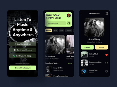 Listen Music Mobile App app clean dark mode design listen mobile music product design ui ui design uiux