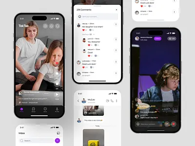 Toktak - Social Media App UI KIT app app design chat facebook instagram message mobile mobile app mobile social media social social media social media app tiktok videos