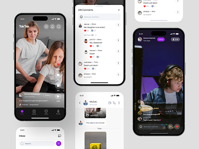 Toktak - Social Media App UI KIT app app design chat facebook instagram message mobile mobile app mobile social media social social media social media app tiktok videos
