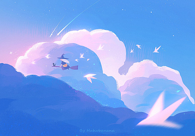 flying among the clouds cloud girl illustration sky witch
