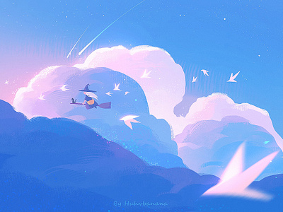 flying among the clouds cloud girl illustration sky witch