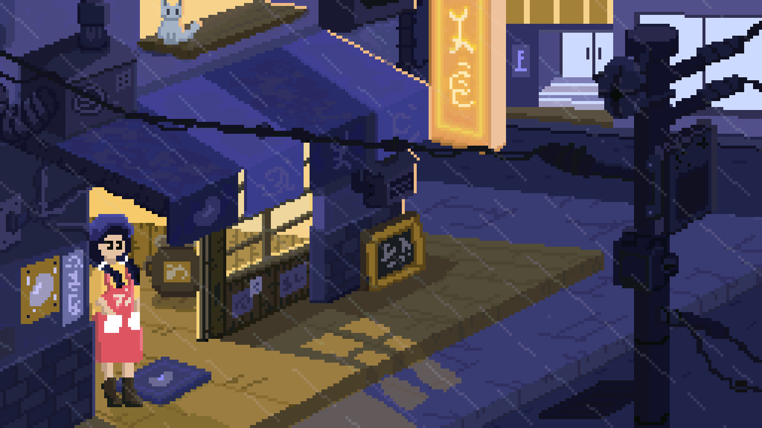 Bean shop in a rainy day animation bean shop break from work city city night night pixel animation pixel art pixel artwork pixelart rain rain night rainy relax relax moment shop