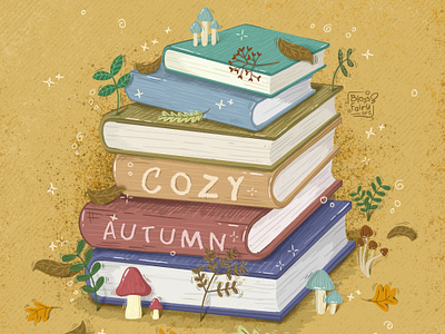 Autumn Books digital illustration graphic design illustration