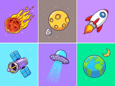 Space Things🚀🛰️🌕🌏 alien astronaut astronomy cute earth galaxy icon illustration logo meteor moon planet rocket satellite sky space star technology ufo universe