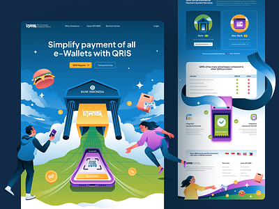 QRIS - Indonesian Digital Payment Landing Exploration bank branding ecommerce ewallet finance header hero illustration illustration landing page money payment payment gateway transaction ui ui design web website