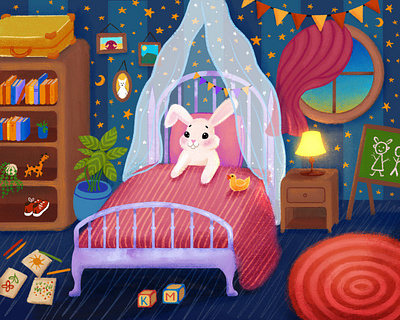 The little rabbit is going to sleep 2d amazon kdp art artwork baby bedroom cartoon character cartoon illustration character design children bedroom children book childrens art cute cute rabbit digital illustration digital painting fairytail illustration picture book procreate illustration