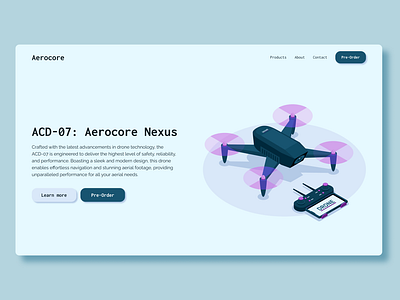 ACD-07: Aerocore Nexus clean concept design drone drones hero section isometric landing page minimal sleek ui ux web design website