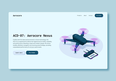 ACD-07: Aerocore Nexus clean concept design drone drones hero section isometric landing page minimal sleek ui ux web design website