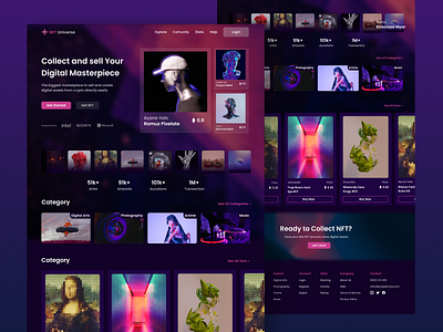 NFT Marketplace Web Design - NFT Universe design digital assets marketplace futuristic nft shop ui landing page minting website modern nft ui nft dark mode nft marketplace ui nft marketplace ui design nft ui design nft ui ux nft website design nft website interface nft website modern sell nft website site nft app ui ux design user experience user interface website