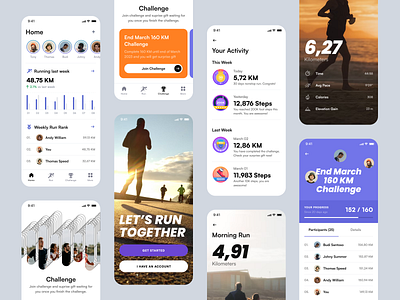 Exploration - Running App (More Screens) android app bold card challenge chart clean data design ios leaderboard numbers photography rank run sport typography ui ux whitespace