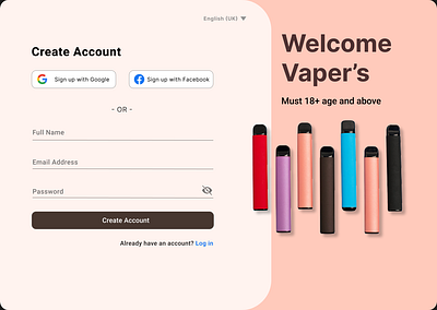 Vape shop Sign Up page figma sign up sign up vape shop ui vape shop