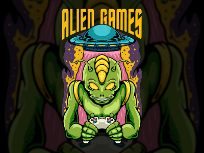 "Alien Games" Illustration For Tshirt Design art artwork brand character design cloth design digital digital drawing drawing graphic design illustration merch skull tattoo tee tshirt tshirt design vector