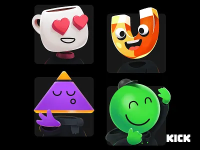 Kick Avatars affinity photo avatar branding character character design concept design illustration illustrator kick live stream profile streaming