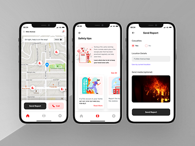 A Fire Emergency Reporting APP app application clean design emergency app mobile safety tips tracking app