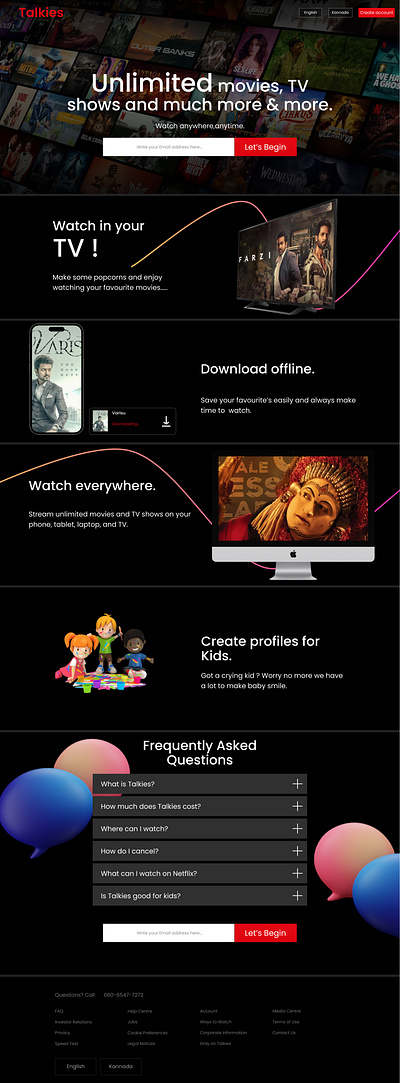 Talkies- Netflix Clone Landing Page app app design design landingpage ui ux website