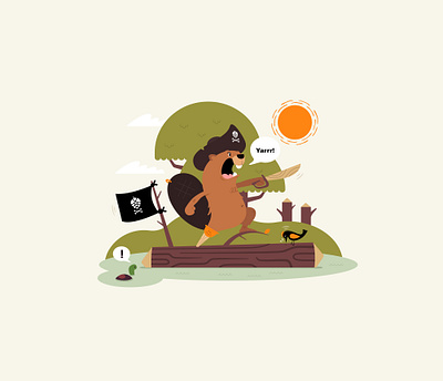 Pirate Beaver Character cartoon character design illustration vector