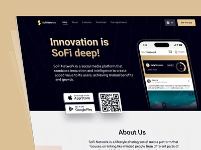 Sofi Landing Page app design cta dark landing page landing page design social media platform ui design uiux web design