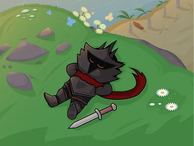 Slow life adventure 2d cartoon character chibi cliff design fantasy flower illustration seashore vector