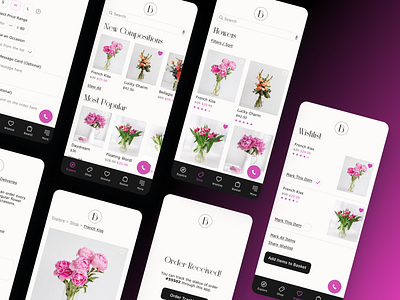 Flower Catalogue App Design app app design bouquet concept design figma florist flower catalogue flowers ios mobile ordering app pink ui ui design ux ux design