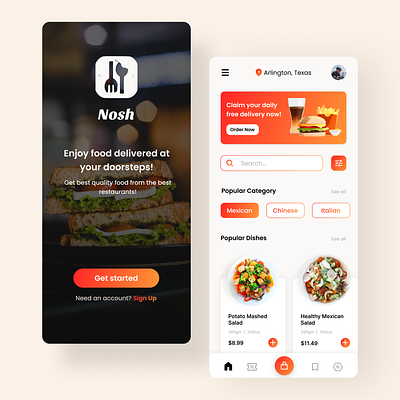 Nosh - Food Delivery App design figma food food delivery app mobile design ui ui designs ux ux designs